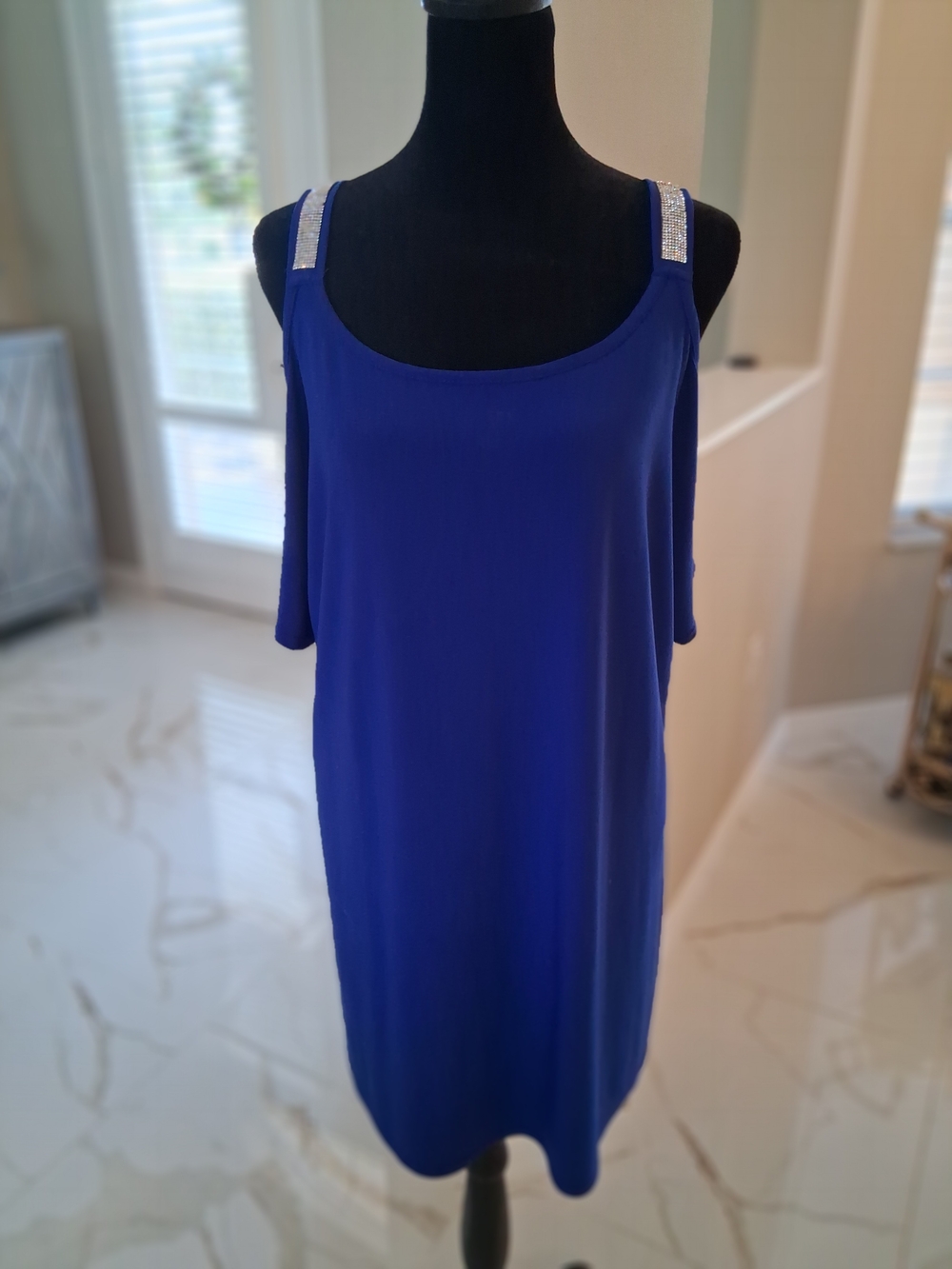 Joseph Ribkoff Royal Blue Cold-Shoulder Tunic with Beaded Straps